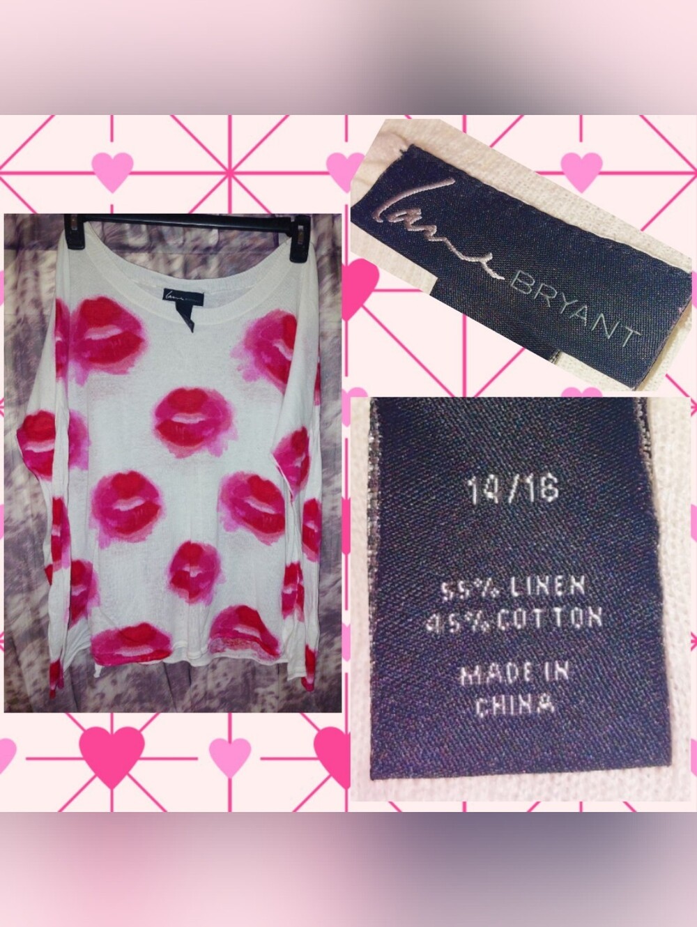 Lane Bryant White/Red/Pink Smeared Lips Print Soft Thin Sweater Knit Top 14/16